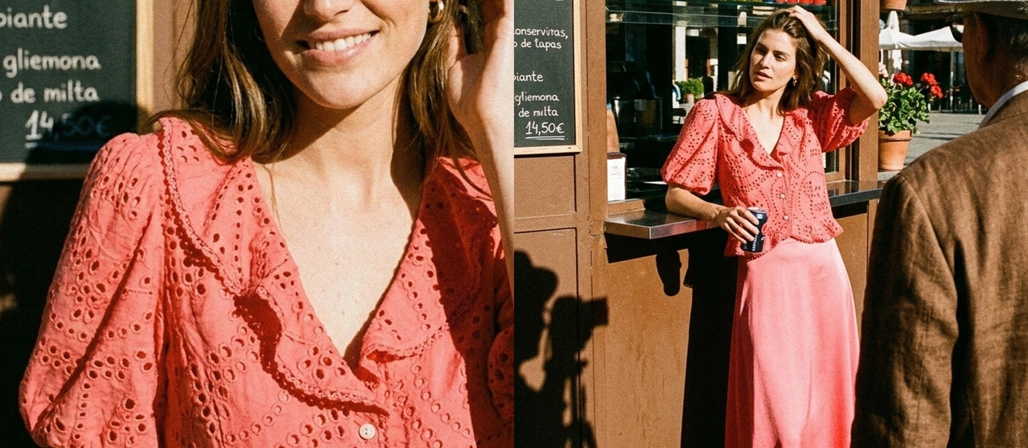 Femme accoudée à un comptoir de bistrot